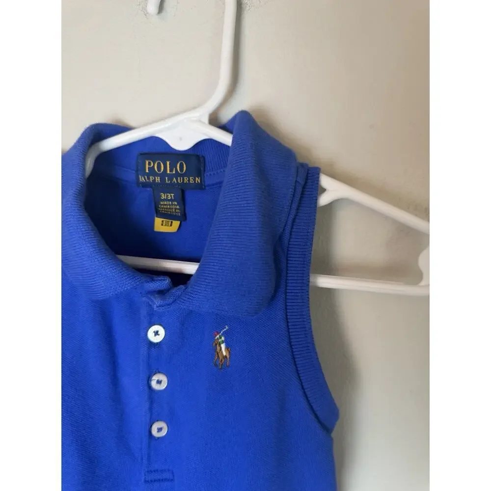 POLO RALPH LAUREN Blue Iris Cotton Sleeveless Polo Dress 3/3T